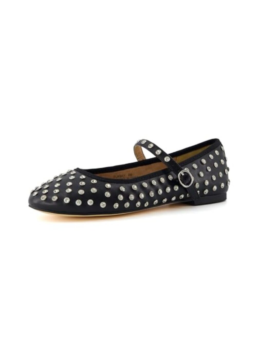 Studded Mary Jane Flats Memory Foam Faux Leather Comfort Wide Widths